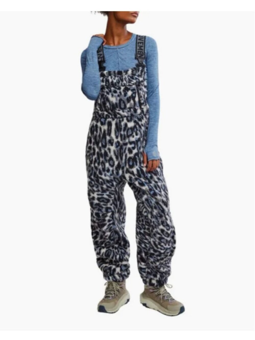Free People Hit the Slopes Fleece Overalls in Snow Leopard Combo M